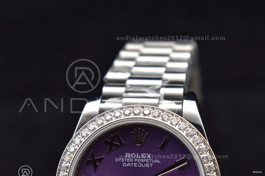 Style DateJust Markers BPF Dial on Bracelet Compact 31 278289 Purple President Ladies Steel 552 Bezel Roman 316L Diamonds 0811